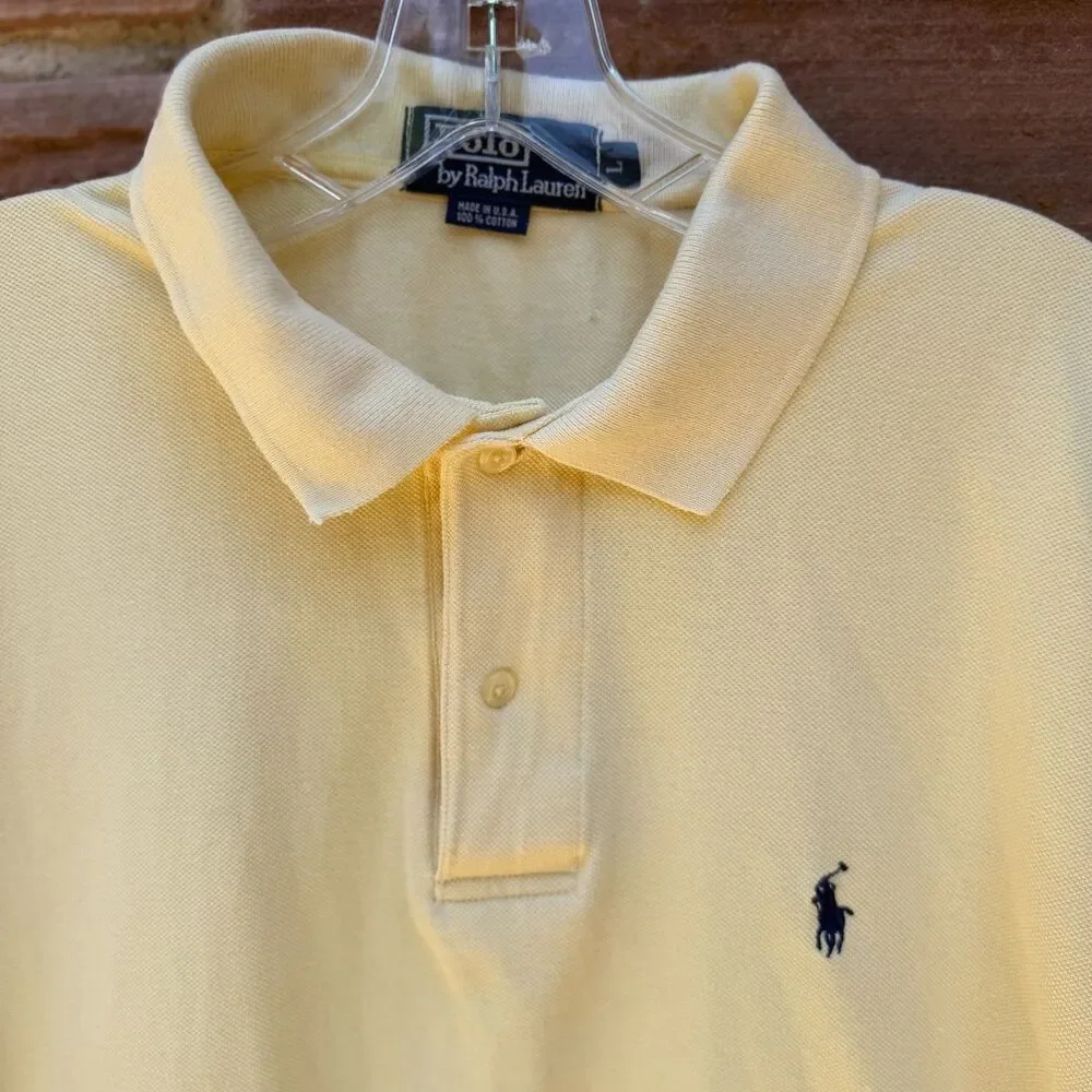 Polo Ralph Lauren Polo Shirt Yellow Men's Large Made in USA 100% Cotton Pony